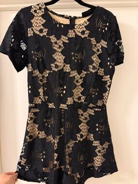 Black Floral Lace Short Sleeve Romper